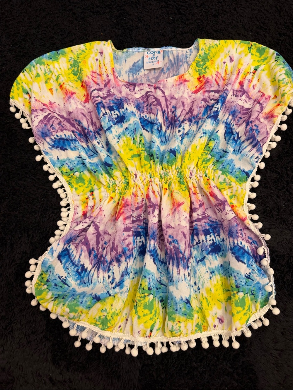 Coral & Reed Girl's Multicolor Tie-Dye Pom Pom Top Coverup
